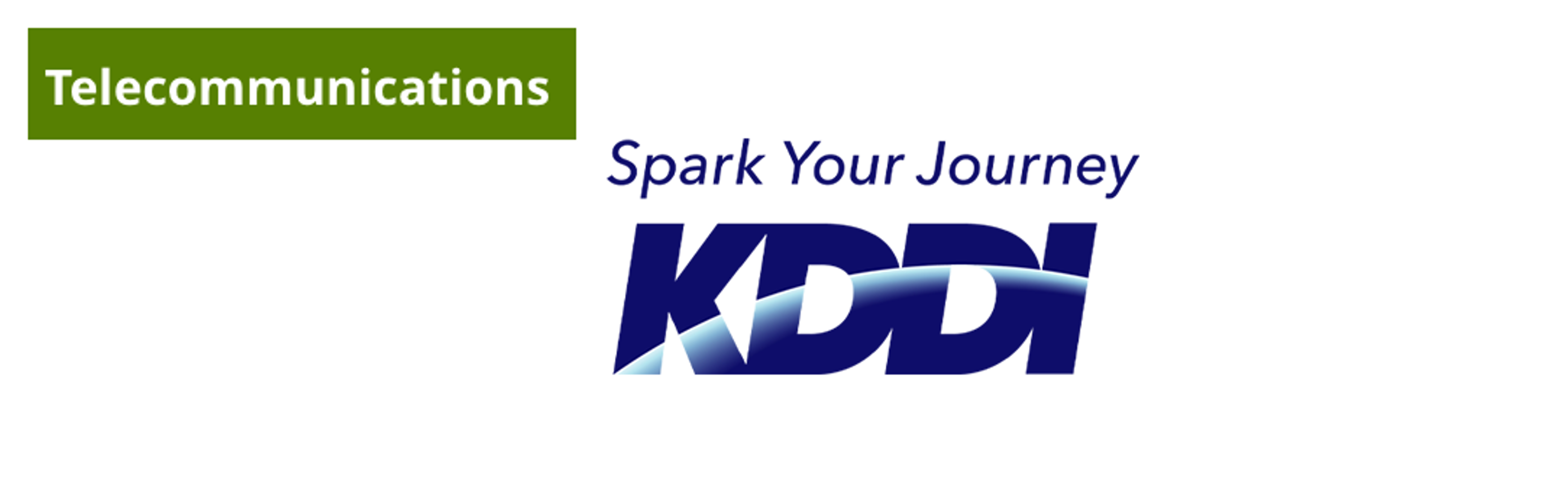 Logo of KDDI Corporation with a label in the upper left saying “Telecommunications.”