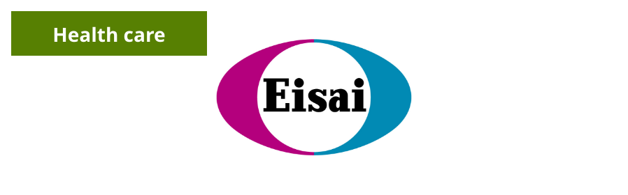 Logo of Eisai Co., Ltd., with a label in the upper left saying “Healthcare.”